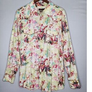 7 Diamonds Women's Western Floral Shirt Large Long Sleeve‎ Button Up
